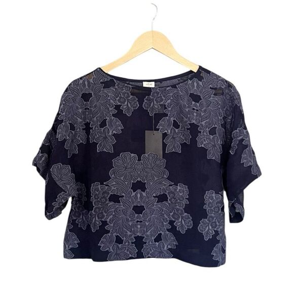 Aritzia Wilfred Blayze Crop T-Shirt Blouse Navy Blue XS Oversized - Picture 1 of 7